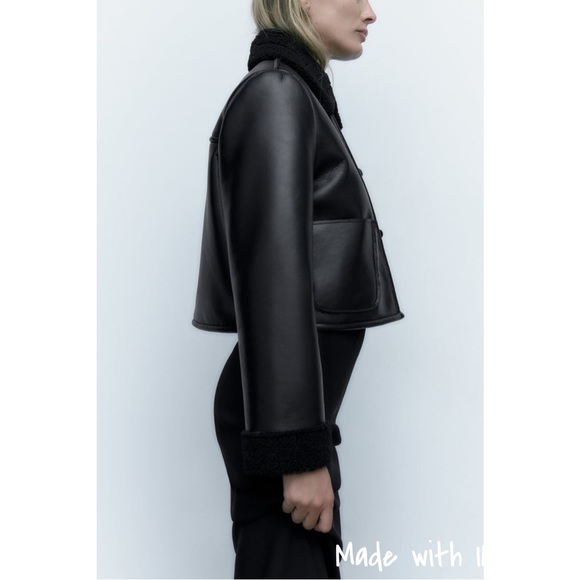 Zara Faux Leather Lined with Faux Shearling Jacket - Picture 4 of 16